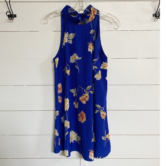 Lulus Darling Dearest Royal Blue Floral Print Swing Mini Halter Dress S NWOT - Picture 8 of 14